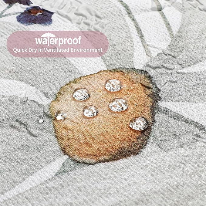 QiyI Floral Shower Curtain, 3D Embossed Butterflies Watercolor Wildflower Bathroom Curtain, Minimalist White Cloth Bath Curtains, Waterproof Fabric Textured Shower Curtain Set with Hooks, 72x72