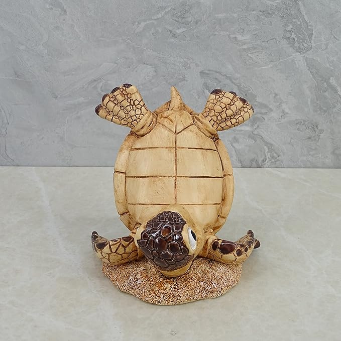 Decorative Resin Baby Sea Turtle Statue. Lovely Blue Sea Turtle Table Decor. Lucky Wealth Feng Shui Seaturtle Figurine (Brown)