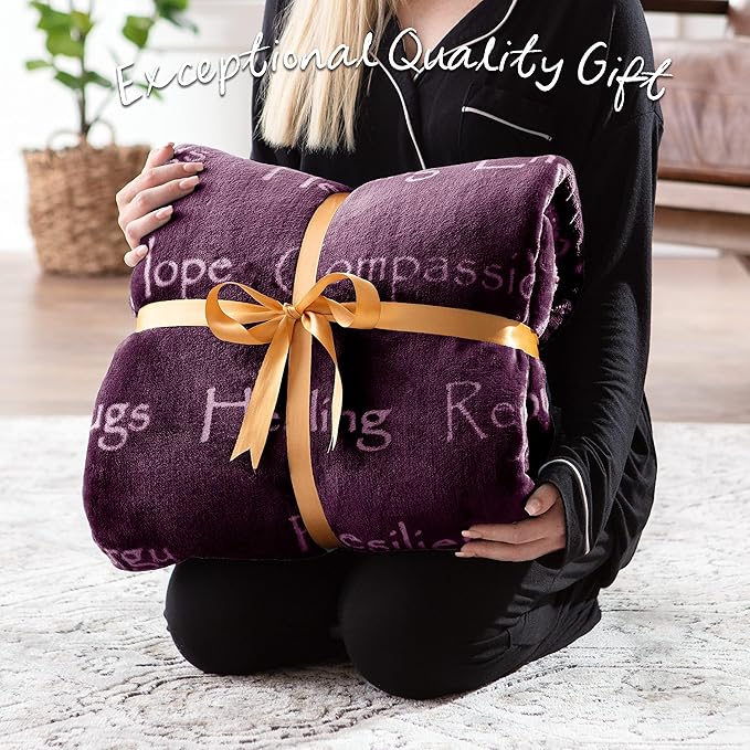 Chanasya Healing Warm Hugs Gift Throw Blanket - Sympathy Gift Breast Cancer Chemo Survivor Get Well Caring Gifts - Comfort Purple Gift Blanket for Love Support Women Friend - Aubergine