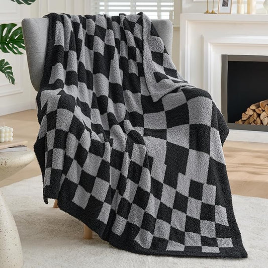 Joiedomi Twin Blanket for Couch Bed, Checkered Knitted Blankets Gifts for Women Mom Girls, Cozy Cute Soft Throw Home Room Decor Aesthetic Women Mothers Birthday Gifts 60x80 Inches