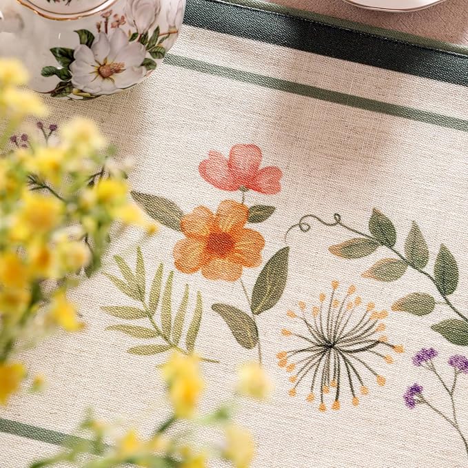 Designer Linen Table Runner,French Farmhouse Shabby Chic Floral Pattern 87 Inches Long Wrinkle Free Table Runners,Decor Tabletop for Kitchen,Dining,Party,Home,Christmas,12"*87"