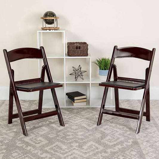 EMMA + OLIVER Folding Chair - Red Mahogany Resin – 2 Pack 800LB Weight Capacity Comfortable Event Chair - Light Weight Folding Chair