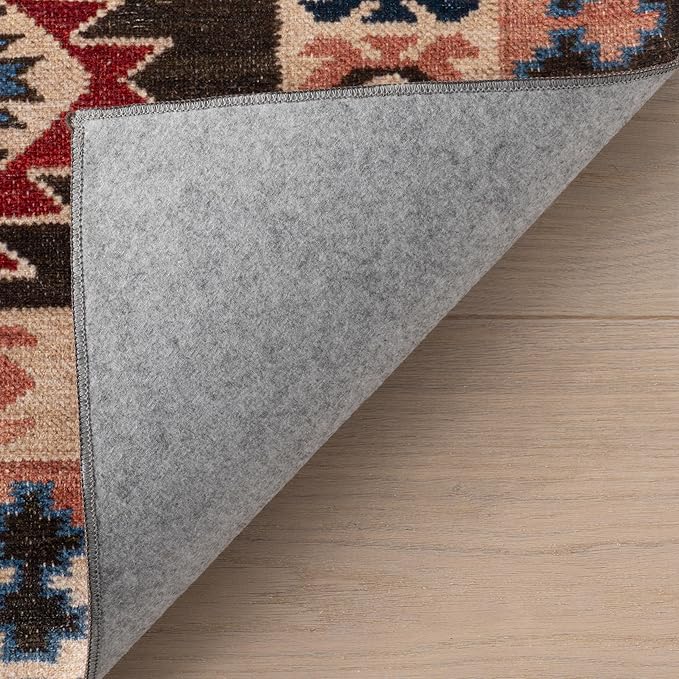 Dash & Albert Balsam Kilim Multi Machine Washable Rug, 3 X 5 Feet, Red Geometric Pattern