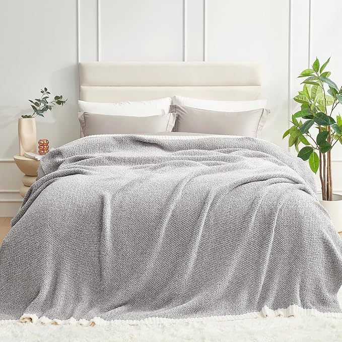 Snuggle Sac Oversized Bedding Blanket Grey Color Twin XL, Super Soft Warm Blankets for Bed, Living Room, Luxurious Microfiber Blanket Dupes, Heather Grey, 66x90 inches