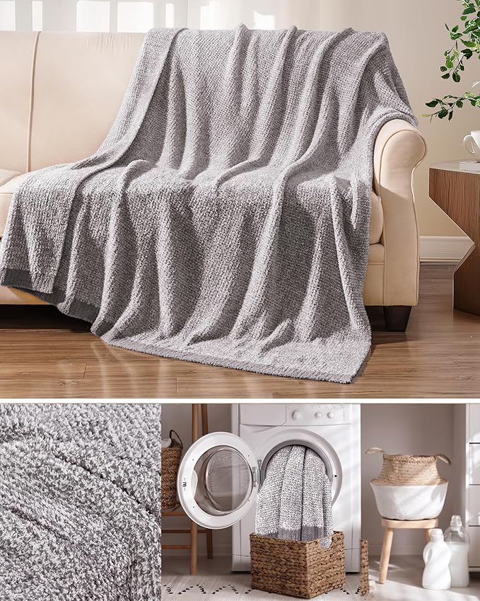 Super Soft Throw Blanket 50x60 Inches, Half-Side Plush Fuzzy Blanket for Couch, Sofa, Bed & Chair, Warm Cozy Lightweight Knit Blanket for Fall & Winter