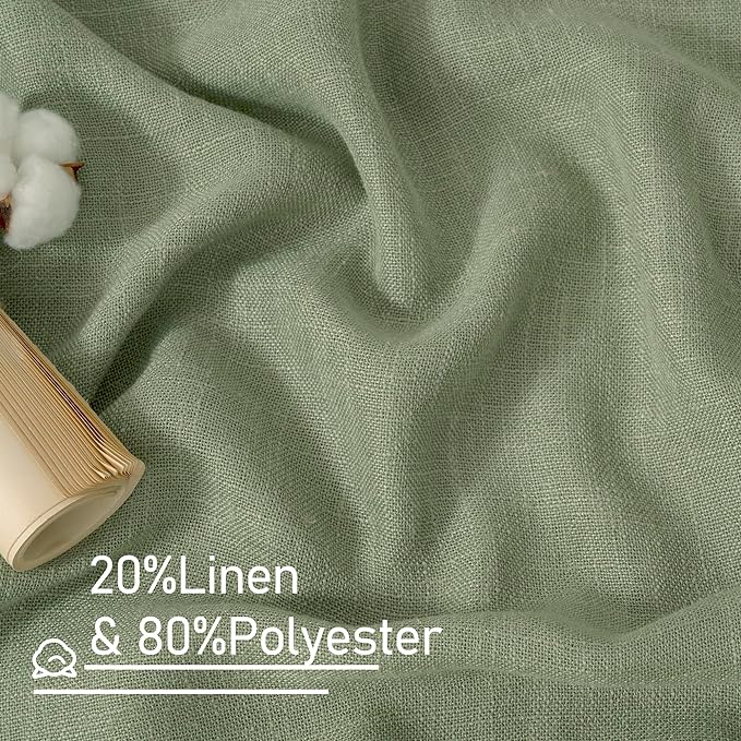 LAMIT Sheer Linen Curtains 63 Inches Long, Semi Sheer Light Filtering Panels Back Tab and Rod Pocket Small Window Drapes for Basement/Bedroom/Loft Room, Sage Green, 2 Panels, 34 x 63 Inch