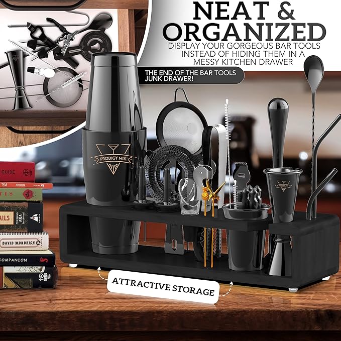 Elite Mixology Bartender Kit 20-Piece Boston Cocktail Shaker Set for Mixing with Stand- Indestructible Bar Accessories Bartending Kit, Cocktail Bar Set, Bartender Set, Bonus Recipe Cards Bar Tools