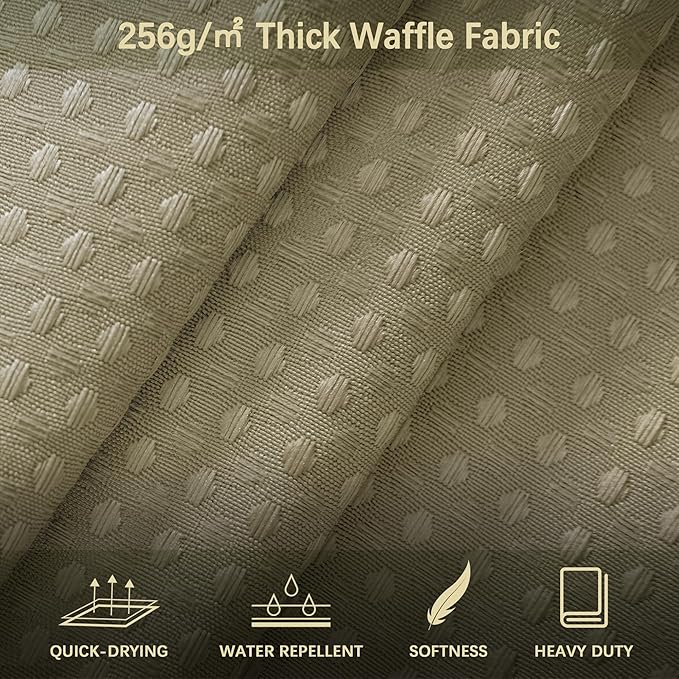 Shower Curtain Taupe Waffle Textured, 256GSM Heavy Duty Weighted Fabric Shower Curtains, Hotel Quality Luxury Polyester Water Repellent Bathroom Curtain with 12 Hooks, 72Wx78H