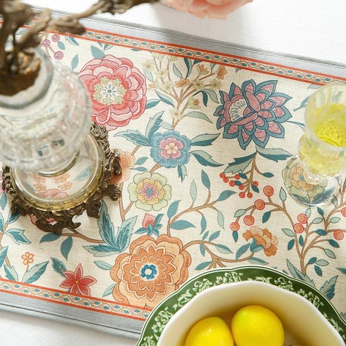 Floral Printed Table Runner for Table,Decorative Linen 87 Inches Long Table Runners,Farmhouse Coffee Decor Tabletop for Kitchen,Dining,Party,Home,Christmas,12"*87"