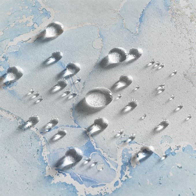 Renaiss Light Blue Marble Shower Curtain Waterproof Fabric Luxury Modern Art Shower Curtain for Bathroom Dormitory Print Decorative Shower Curtains Set with Hooks Waterproof Fabric 72" W x 84" L