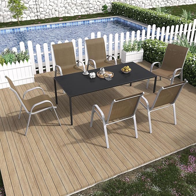 Amopatio Patio Chairs Set of 6, Stackable Dining Chairs for All Weather, Silver Outdoor Chairs Garden Outdoor Furniture for Backyard Deck, Brown
