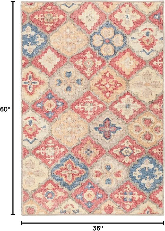 Dash and Albert Pali Machine Washable Area Rug - 3' x 5' Multicolor - Geometric Accent Rug - Anti-Slip Backing, Lightweight, Machine Washable, High Traffic Areas Kitchen, Mudroom, Laundry Room