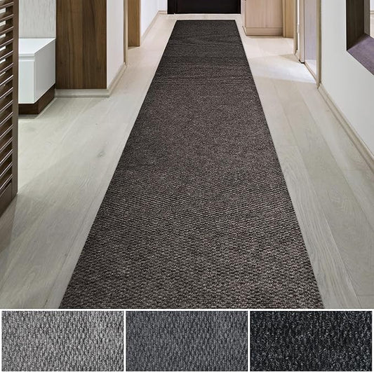 iCustomRug Hallway Runner Rug – 3x14ft Brown, Indoor/Outdoor, Non-Slip Rubber Backing, Low-Profile All-Weather Carpet, Non-Shedding & Easy Care, Entryway Mat Ideal for High Traffic Areas