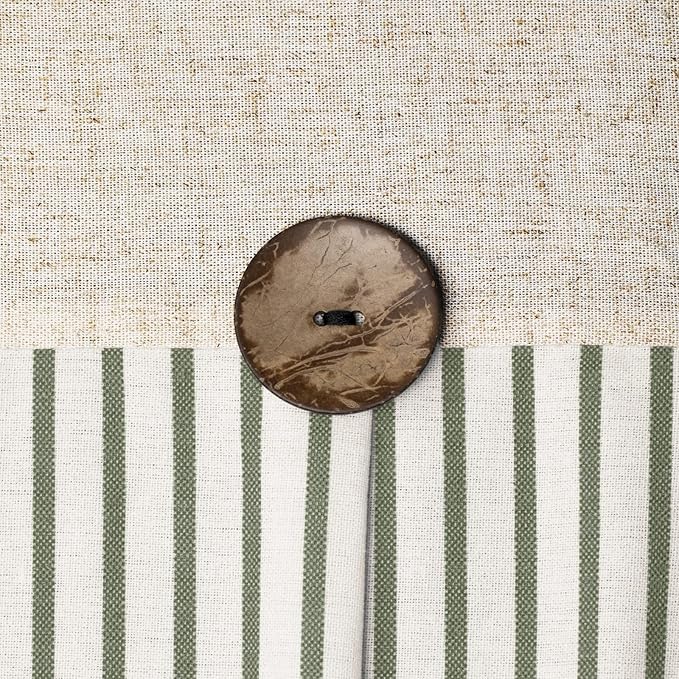 Awellife Farmhouse Sage Green Shower Curtain Button Linen Textured Woven Fabric,Pleated Sage Green Stripe,Country Style,72x72 Inch