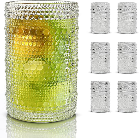 Hobnail Drinking Glasses, Vintage Glassware Set of 6, Vintage Drinking Glasses 14.54 oz, Bubble Glasses Drinking, Hobnail Glasses, Vintage Glass Cups, Jupiter Glasses for Juice, Soda, Beer, Whisky