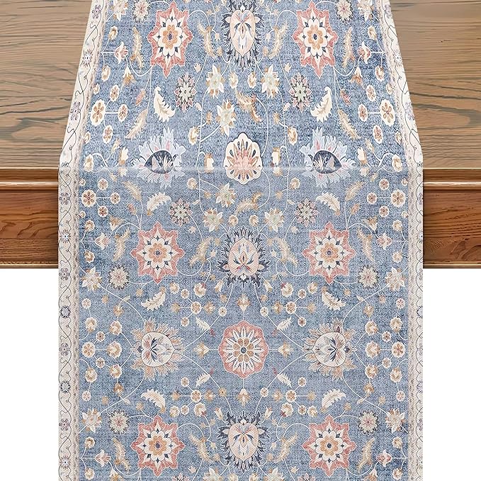 Snycler Table Runner Boho Table Runners Vintage Elegant Farmhouse Table Center Linen Decor for Home Dining Party Entrance (13x72 Inch) Blue
