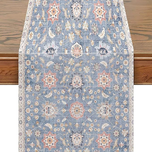Snycler Table Runner Boho Table Runners Vintage Elegant Farmhouse Table Center Linen Decor for Home Dining Party Entrance (13x72 Inch) Blue
