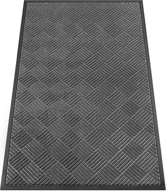 Indoor Outdoor Door Mat, 5’x 3' Doormat for Entryway, Rubber Backing Non Slip Front Door Mat Outside Entrance, Super Absorbent Commercial Floor Mat for Home Office, Gray