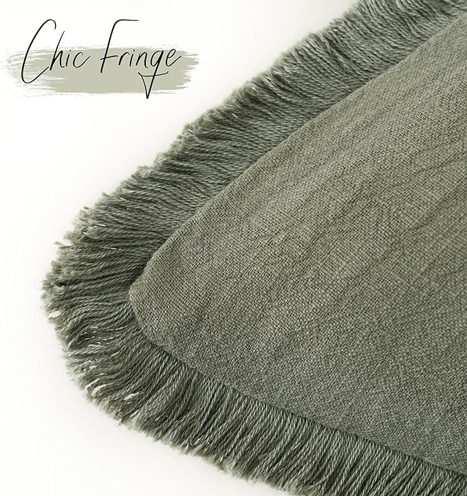 Foindtower Set of 2 Decorative Linen Fringe Lumbar Throw Pillow Covers Boho Farmhouse Cushion Cover with Tassels Soft Accent Pillowcase for Couch Sofa Bed Living Room Home Decor,12×20 Inch,Olive Green