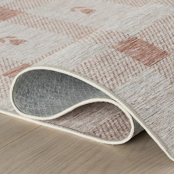 Dash & Albert Zale Peach Machine Washable Rug, 6 X 9 Feet, Oranges/White Plaid Pattern