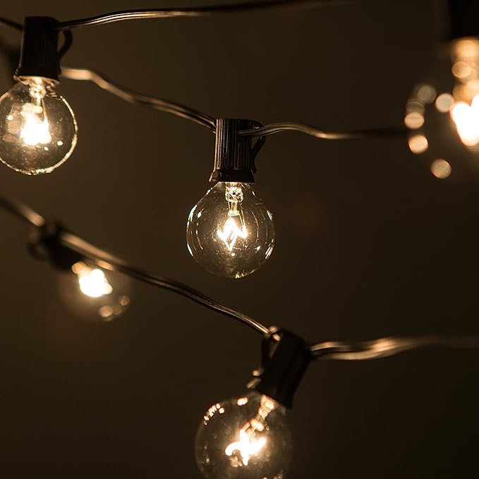 Hometown Evolution, Inc. 10 Foot Outdoor Globe String Lights (10 Foot, G40 Clear - Black Wire - 1.6" 5-Watt Bulbs)