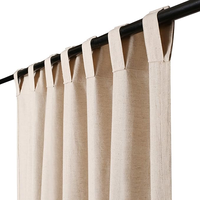 Natural Linen Tab Top Curtains 50x96 inch Set of 2 Panels - Long Flax Drapes for Living Room & Bedroom, Farmhouse Window Curtains, Rustic Linen Drapes for Modern Farmhouse & Boho Style Décor