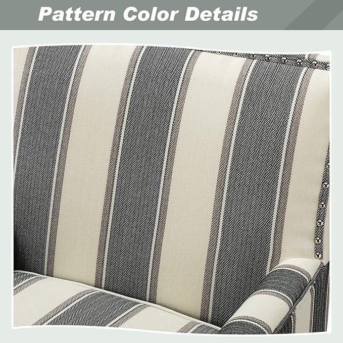 HULALA HOME Modern Accent Chairs Set of 2, Farmhouse High Back Striped Chairs with Wooden Legs & Nail Head Trim, Comfy Upholstered Armchairs for Living Room/Bedroom (Stripe Black)