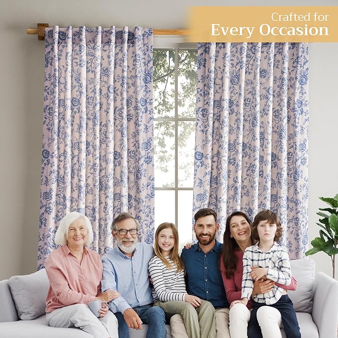 Maison d'Hermine Curtains for Living Room 100% Cotton 124 inch Length One Panel Window Curtains for Bedroom with Loop & Rod Pockets - Roy, 50" W x 124" L