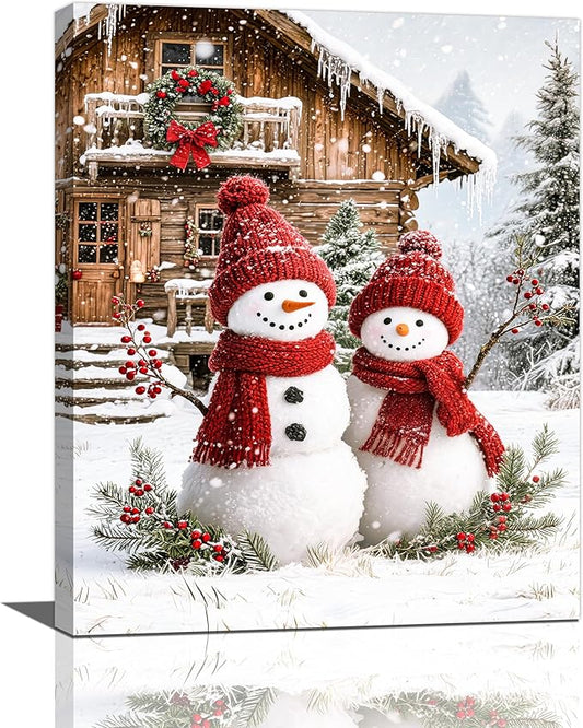 Zyphren Christmas Snowman Wall Art Winter Picture Wall Decor Snowman Canvas Print Painting Home Artwork Gifts for Living Room Bedroom Bathroom 16"x20"