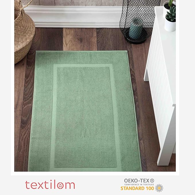 TEXTILOM Luxury 2 Pack Banded Cotton Bath Mats for Bathroom Floor [ Hotel, Spa, Tub, Shower Bath Mat Floor Towel Set ], Machine Washable & Soft & Absorbent & Quick Dry (20''x34'')- Green
