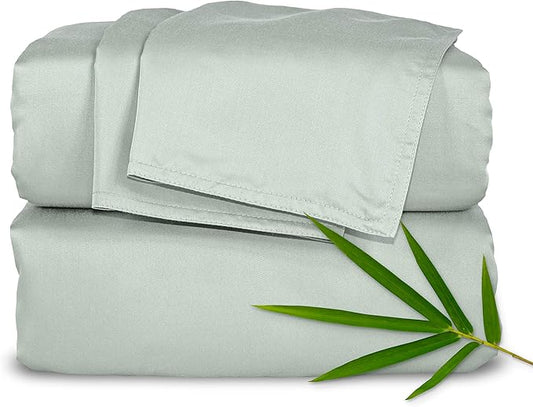 Full Sheets by Pure Bamboo, Genuine 100% Organic Viscose Derived from Bamboo Bed Sheet Set, Luxuriously Soft & Cooling, Double Stitching, Lifetime Quality Promise (Full, Sea Glass)