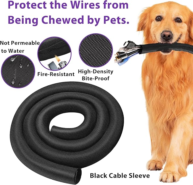 16.4ft 1/2inch Cord Cover, YCLYC Cord Protectors from Pets no Chew, Flexible Cord Covers for Pets, Easy Cable Management Sleeve, Wire Covers for Cords, Wire Protector for Pets, Audio, Computer