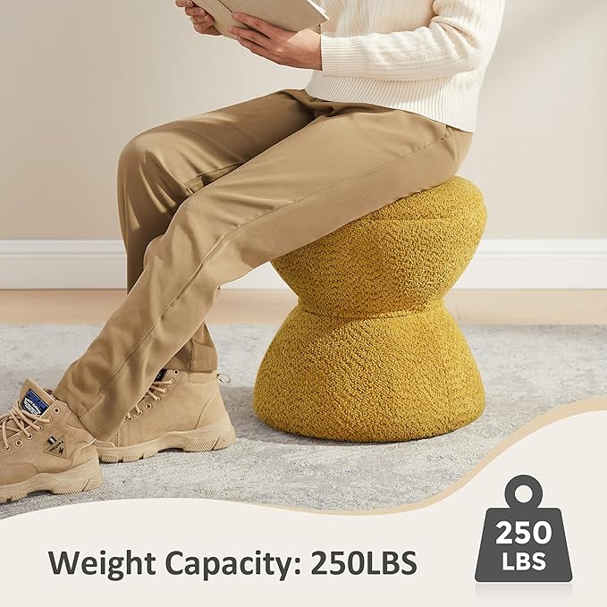Multi-Functional Boucle Ottoman, Vanity Stool Chair, Sturdy Wooden Footstool, Suitable for Living Room, Bedroom, and Entryway, Without Installation, Yellow