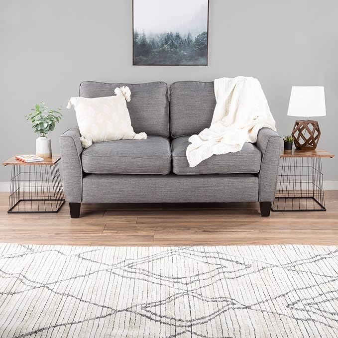 End Tables Set of 2 - Nesting Tables with Removable Wood Tops and Metal Basket Bases for Blanket Storage - Square Side Furniture for Living Room, Bedroom, or Home Office by Lavish Home (Brown)