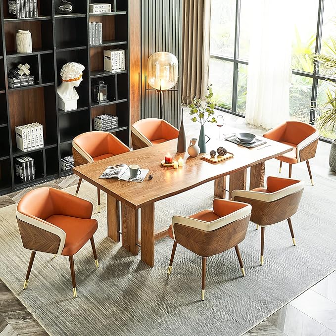 ARTPLAN Dinning Room Chairs Set of 2,Fabric Upholstered Accent Chairs for Living Room Arm Chairs for Home Indoor Furniture,Dark Orange
