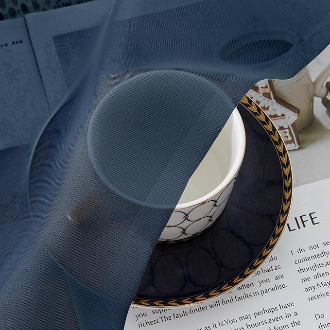 Aiyufeng Long Navy Blue Sheer Curtains 96 inches Long for Living Room, Privacy Sheer Curtains Window Treatment Translucent Sheer Drapes for Farmhouse/Cottage, 40" Wide (2 Panels)