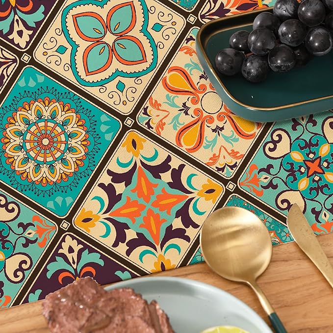 Boho Bohemian Table Runner 90 Inches Long, Vintage Seasonal Table Runners for Party Kitchen Dining Coffee Table Bedroom Dressers Indoor Outdoor, Machine Washable (Bohemian B, 13” x 90”)