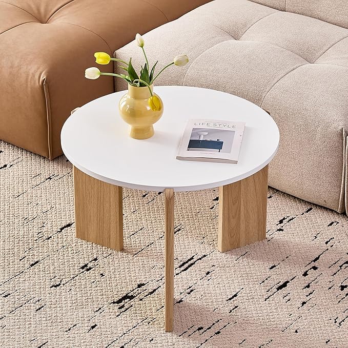 Round Nesting Coffee Tables Set of 2 for Living Room [Interchangeable Height] φ27.6 + φ19.7 Mid Century Modern Circle Side Tables for Bedroom Office Studio Apartment