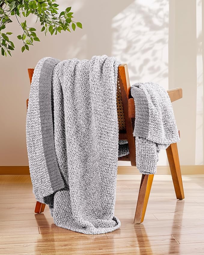 Super Soft Throw Blanket 60 x 80 Inches, Half Side Plush Fuzzy Blanket for Couch, Sofa, Bed & Chair, Warm Cozy Lightweight Knit Blanket for Fall & Winter