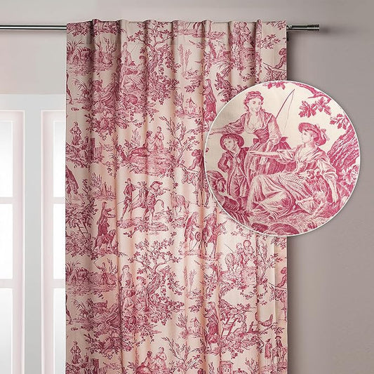 Maison d' Hermine Curtains for Living Room 100% Cotton 84 inch Length One Panel Light Filtering Toile Curtains for Bedroom Windows with Rod and Loop Pockets Drapes (The Miller Red, 50" W x 84" L)