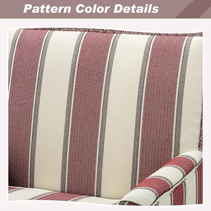 HULALA HOME Modern Accent Chairs Set of 2, Farmhouse High Back Striped Chairs with Wooden Legs & Nail Head Trim, Comfy Upholstered Armchairs for Living Room/Bedroom (Stripe Red)