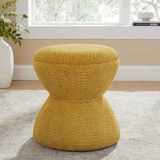Multi-Functional Boucle Ottoman, Vanity Stool Chair, Sturdy Wooden Footstool, Suitable for Living Room, Bedroom, and Entryway, Without Installation, Yellow