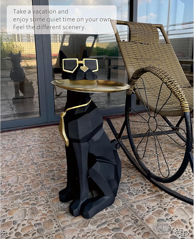 Beautiful and Elegant Decorative Pieces for Home, Dog Side Table with Tray and Storage，Dog 3D Sculpture Coffee Table Unique Home Decor(Black)