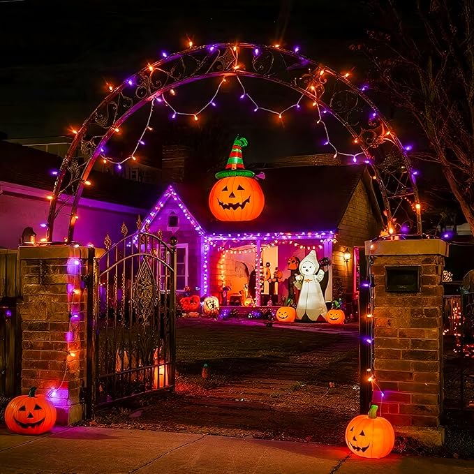 JMEXSUSS 600 LED Christmas String Lights Outdoor, Orange and Purple Lights Clear Wire, Christmas Twinkle String Lights Plug in for Tree Christmas Decorations