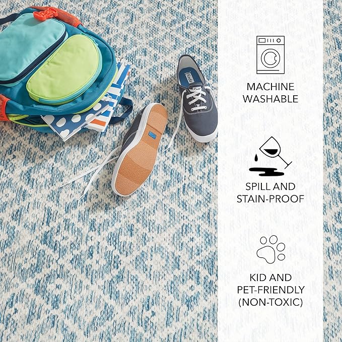 Dash and Albert Melange Diamond Machine Washable Area Rug - 2' x 3' Blue - Diamond Accent Rug - Anti-Slip Backing, Lightweight, Machine Washable, High Traffic Areas Kitchen, Mudroom, Laundry Room