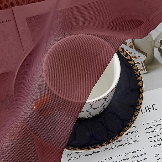 Aiyufeng Sheer Curtains Burgundy Red - Fabric Vertical Window Shades for Sliding Glass Door Balcony Terrace Sun Room Beach Pool House, 40 x 63 inches, 1 Pair