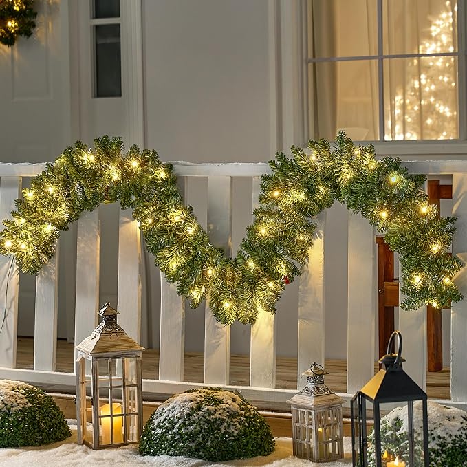 Joiedomi 9Ft Christmas Garland Prelit with 50 Count Light, Plug in Lighted for Home & Office Xmas Decorations Indoor and Outdoor Decor Holiday Decorations Xmas Garland Christmas Window Decor