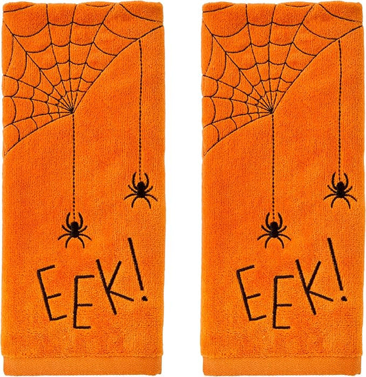 SKL Home Halloween Eek 100% Cotton Embroidered 2pc Hand Towel Set, Decorative for Bath/Kitchen/Bar & Gift, Orange
