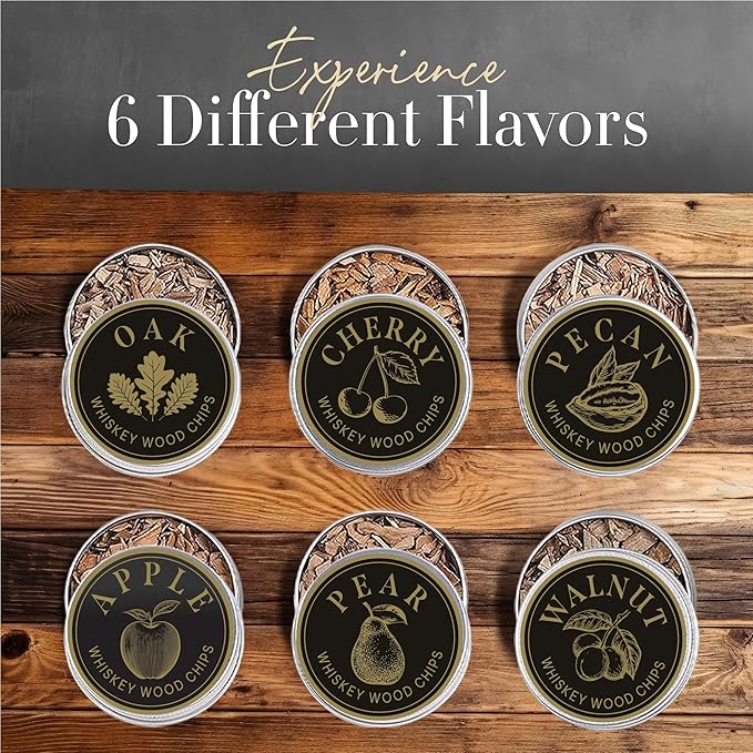 Whiskey Smoker Kit with Torch – 6 Wood Chip Flavors & 2 Glasses – Cocktail Smoker Infuser Set for Old Fashioned and Bourbon– Birthday Gifts for Men, Dad, Husband and Boyfriend(Butane Not Included)