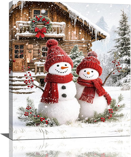 Zyphren Christmas Snowman Wall Art Winter Picture Wall Decor Snowman Canvas Print Painting Home Artwork Gifts for Living Room Bedroom Bathroom 20"x24"